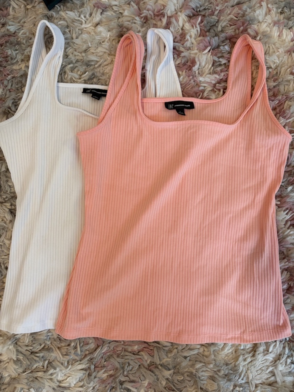 INC International Concepts Peach Ribbed Tank Top with White Layering Tank